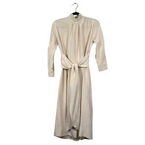 TIBI Tie-Belt Cream/Beige‎ Women's Sz 4 Long Sleeve, Mock Neck Dress 100% Silk